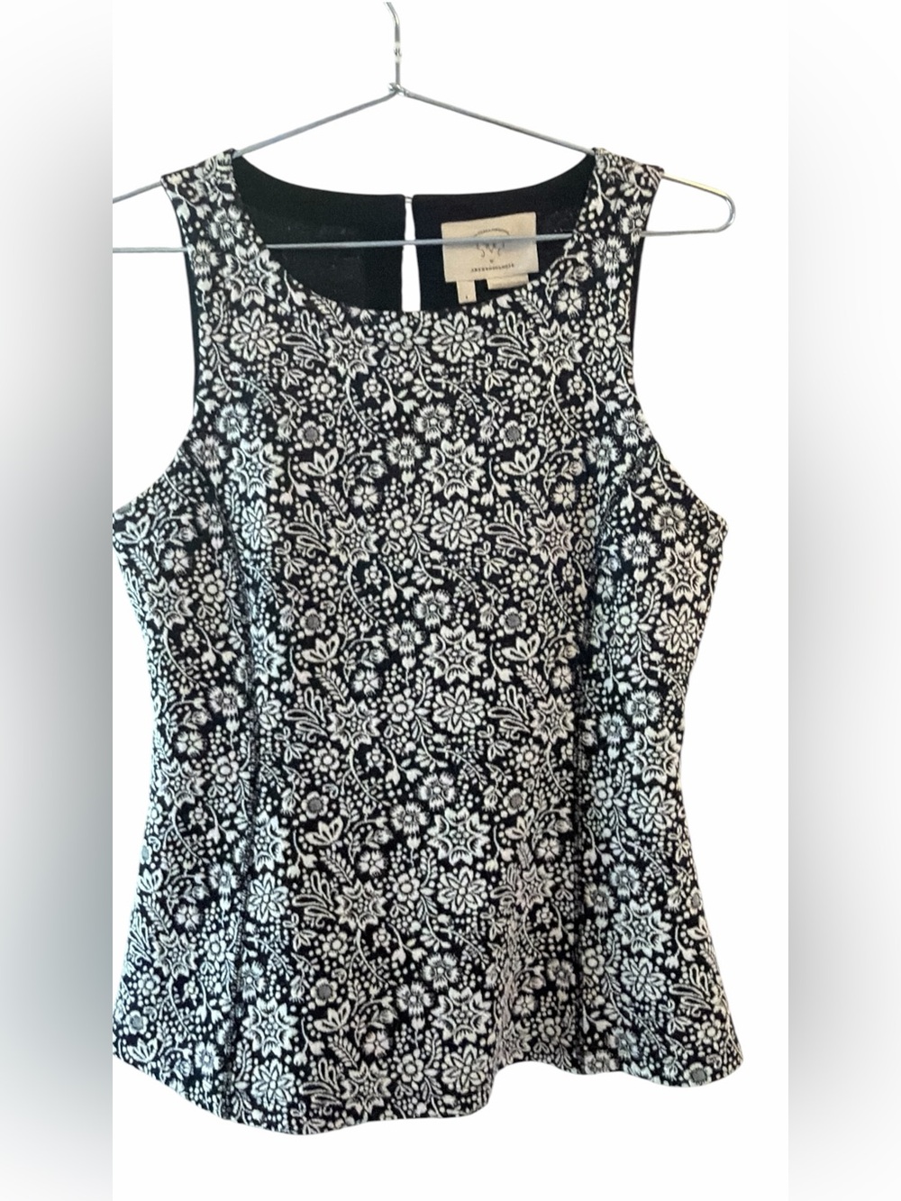 Anthropologie Black & White Floral Sleeveless Peplum top